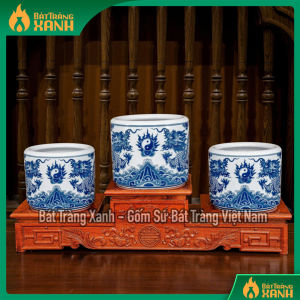 Đồ Thờ Bát Tràng Cao Cấp Men Lam Men Trắng Vẽ Kĩ - Tâm Linh Vẹn Tròn - Phúc Lộc Đong Đầy