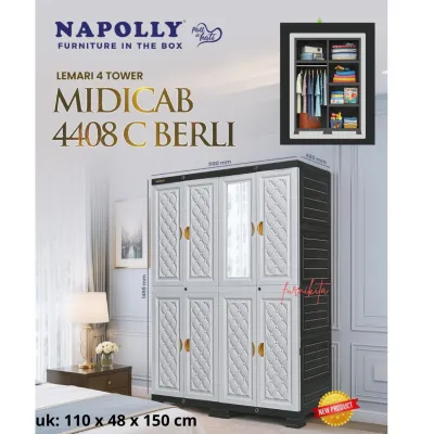 4 PINTU LEMARI PAKAIAN PLASTIK NAPOLLY 4408 BERLI KACA KUNCI GANTUNG[NAPBOX]