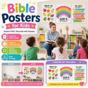 Children Bible Poster Religious Educational Wall Bible Chart Inspirational Scripture Posters Kids Educational Wall Decor