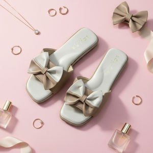 ✨TTFS✨ Elegant Bow Women Slides Sandals 3cm Low Heel Korean Minimalist Comfy Slip On Kasut Perempuan NN006