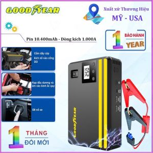 Bộ kích nổ kiêm bơm lốp ô tô và sạc dự phòng Goodyear GY-5296 dung lượng pin: 10400mAh 3.7V (14.8V2.6A-h) lực bơm tối đa: 150PSI  - Hàng chính hãng bảo hành 12 tháng