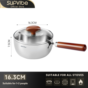 SUPVIBE 304 stainless steel milk pot baby food pot wooden handle hot milk breakfast pot multifunctional