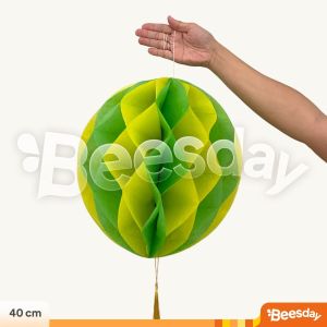 Gantungan Lampion Honeycomb Kertas Hijau Kuning | Dekorasi Idul Fitri Ramadhan + Tassel