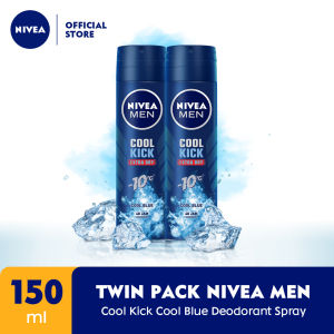 (PAKET HEMAT ISI 2) NIVEA MEN Deodorant Spray Cool Kick 150ml - Deodoran semprot pria perlindungan ekstra kering dari keringat bau badan dengan sensasi dingin dan wangi sporty maskulin seharian - Antiperspiran tidak mengandung ethyl alkohol