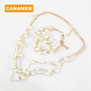 【CANAMEK】 Fashion Multilayer Pearl Necklace Earrings Bracelet Jewelry Set Wedding Bridal