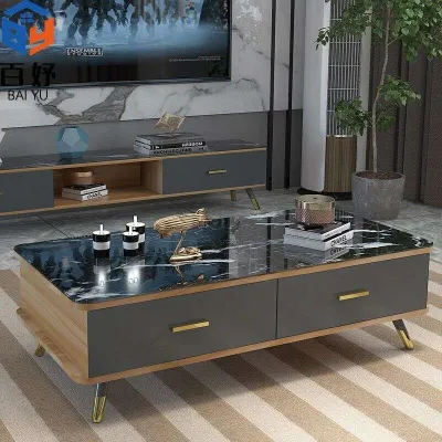 Sintered Stone Coffee Table Moisture Resistant Storage Coffee Table Set With Drawer