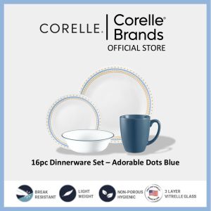 CORELLE 16pc Dinnerware Set – Adorable Dots Blue