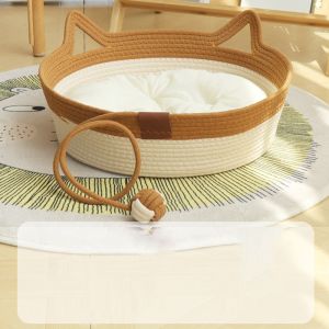 DAWEIF Comfort Woven Cat Nest Cotton Rope Washable Pet Dog Bed Cute Durable Cat Supplies Pet Accessories