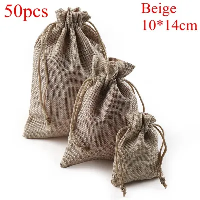 OKKFINE Christmas Sack Jute Gift Bags Wedding Favor Drawstring Pouch Candy Organizer