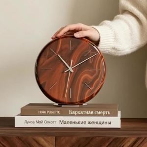 xpkQ Simple Table Clocks Mid-century Modern Amber Wood Texture Vertical Table Clocks Retro Luxury Study Living Room Home Decoration 6B2Z9