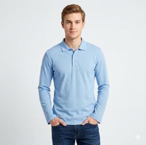 Kaos Kerah panjang biru muda - kaos kerah polos BIRU MUDA - Kaos Kerah polos lengan panjang - KAOS KERAH WINSTAR - Kaos Kerah Biru -Baju Kerah Polos Biru MUda