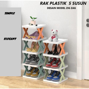 Rak Sepatu 5 Susun Plastik Rak Sandal Model Silang Zig Zag