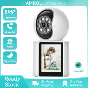 Hamrol 360 ° WIFI Indoor Home Baby Monitor 5X Zoom One Click Call Video Call Camera Color Night Vision Visual Intercom CCTV Security Camera