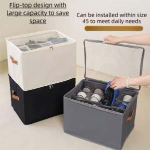 EASY SHOP 12 Grids Organizer Footwear Shoe Storage Box Foldable With Lid&Zipper Shoe Organizer Waterproof Storage Box