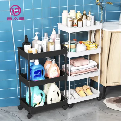 BAS Rak Troli Serbaguna 4 Susun Beroda Organizer Kamar Mandi Dapur Laundry Multifungsi