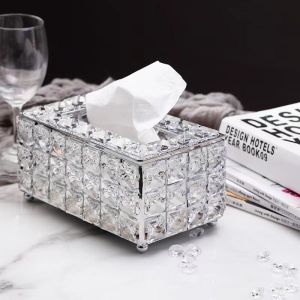 Rhinestone Tissue Box Table Storage Tissue Box Crystal Ornament Coffee Table Tissue Box