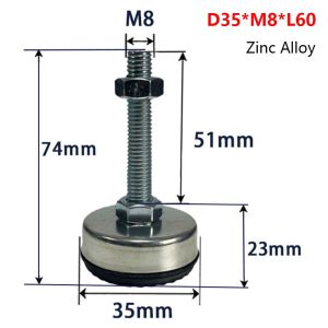 JAYNEBIO 1Pcs 304 Stainless Steel Furniture Leveling Foot Rubber Seat M8 M10 M12 M14 Table Leg Leveler Anti Slip Rubber Damping Pad for Machine Tool Stability