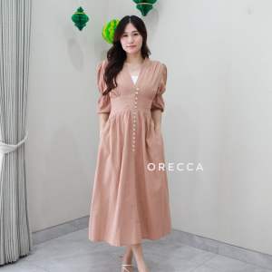 ORECCA - Verola Maxi Dress Wanita V Neck Lebaran