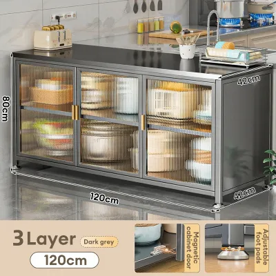LOADNIX Kitchen Storage Cabinet with Faux Marble Top Work Table Large Capacity Sideboard Cupboard with Glass Doors for Appliances Plates Dining Room