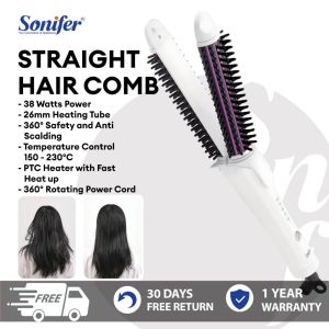 Sonifer 2 In 1 Hair Straightener Comb And Flat Iron For Hair 26MM Ceramic Hair Curler Hair Brush