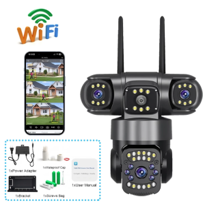 V380 Pro Three Lens CCTV Camera  8MP+8MP+8MP Outdoor 5K Two-way Audio Waterproof Sports Tracking