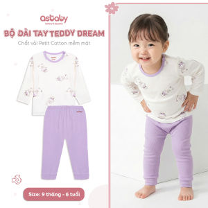 Bộ dài tay bé gái Teddy Dream thương hiệu Asbaby vải petit cotton viscose cho bé size 9 tháng đến 6 tuổi