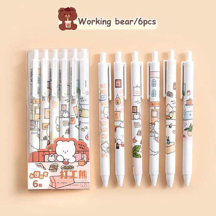 Pcs Kawaii Retractable Pen Set Cute Gel Pens Black Ink mm School  Supplies Kawaii Stationery Ballpoint Pen Writing Student sketch painting  bear