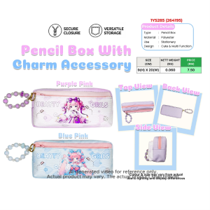 Cute Anime Girl Pencil Box With Charm Accessory Multi Function Stationery Case