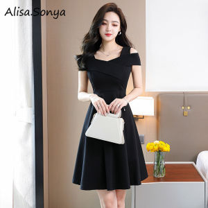 (Cle)Alisa.Sonya Hở Vai Bridemaid Dresses Cho Womens Cổ Điển A-Line Đầm dáng xòe Cho khách mời đám cưới Dài đến đầu gối dây đeo spaghetti Đầm trang trọng