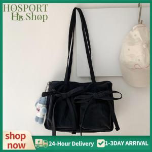 【HPS】 Women Fashion Shoulder Purse with Bow Simple Shopping Bag Zipper Closure Nylon Purse Girls Outdoor Daily Bag