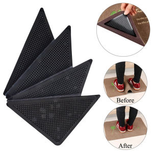 4Pcs Reusable Rug Grippers Anti Skid Corners Pads Non Slip Patch Mat Triangle Washable Carpet Grip Adhesive Stopper Tape Sticker