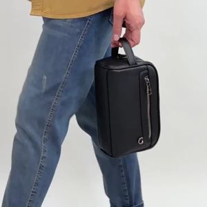 Customized Name PU Leather Mens Business Large Capacity Handbag for Mobile Phone Wallet Outdoor Travel Storage Handbag2026