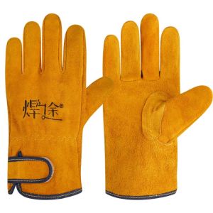 TAQ57 1Pair ระบายอากาศได้ระบายอากาศ ถุงมือเชื่อมโลหะ หนังฟอกฝาด หนาขึ้น ถุงมือช่างเชื่อมไฟฟ้า แข็งแรงทนทาน ฉนวนกันความร้อน ถุงมือป้องกันแรงงาน สำหรับผู้ใหญ่