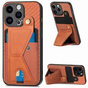 Back Case for iPhone 15 14 13 12 Mini 11 SE 2024 Pro Plus Max Carbon Fibre Buckle Card Holder Wallet Phone Cover