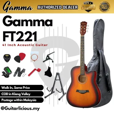 GAMMA Series 41 inch Acoustic Guitar ( FT 221 ) 6 strings (EBGDAE) Free bag pick pick holder capo & 1 set tali akustik set (FT-221 / FT221)