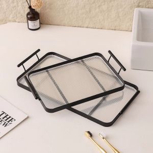 ZM10Q Leak-proof Acrylic Serving Tray Thicken Rectangle Clear Serving Platters Simple Smooth Surface Kitchen Countertop Organizer Party