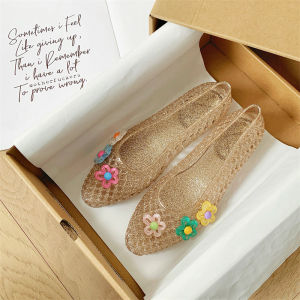 [Free Shipping] Pointed-Toe Crystal Jelly Sandals For Women Soft Sole Outdoor Casual Transparent Sandals DIY Hollow-Out Sandals