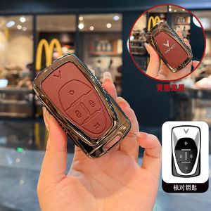 Vỏ bọc chìa khóa ô tô thông minh bằng da thật màu xám hợp kim kẽm bảo vệ dây xích cho VinFast VF 6 7 8 9 E34 VF6 VF7 VF8 VF9 VF31 VF32 VF33 2022 2023 2024 2025 2026 nút giữ điều khiển từ xa không cần chìa khóa