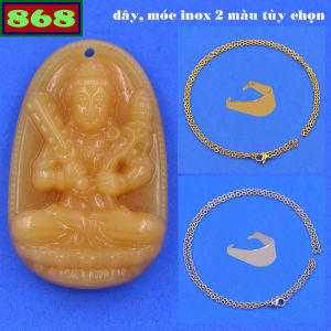 Mặt dây chuyền Phật Hư không tạng đá vàng 2.2 x 3.6 cm 3.2 x 5 cm kèm vòng cổ dây chuyền inox + móc inox Phật bản mệnh
