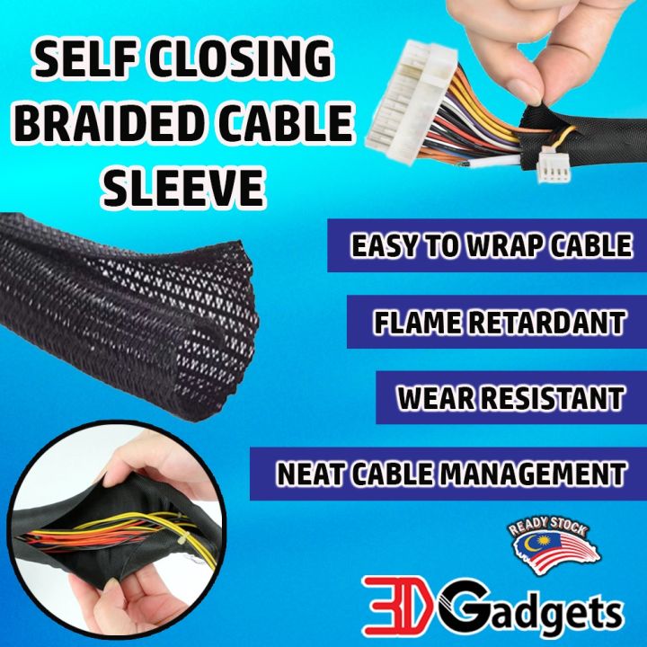Self Closing Expandable Textile Braided Cable Sleeve 1 meter for 3D