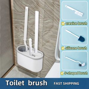 WanhongToilet Brush 3 in 1 Set Wall-mounted Multifunction Silicone Bathroom Cleaning Brush With Holder