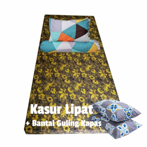 (Set Bantal Guling Kapas) Full Set Kasur lipat Busa Dakron Matras Resleting Uk 90x170x5 cm Sare