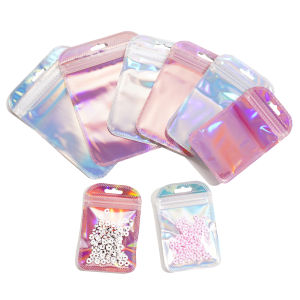St.kunkka 20pcs Laser Colorful Plastic Bag Jewelry Packaging Bag Polypropylene OPP Material Packaging Ziplock Bag With Hanging