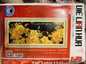[HCM]Tranh thêu chữ thập mẫu đơn kim sắc phú quý cát tường 222564 - kích thước 136 * 56