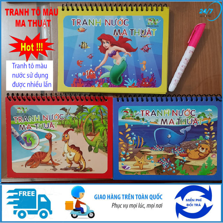 Tranh tô màu nước cho bé, tập tô màu Magic kèm bút thần kỳ, tô màu công chúa, tô màu con vật, tô màu phong cảnh sử dụng được nhiều lần, tranh tô màu nước thần kỳ - Giadungbv247