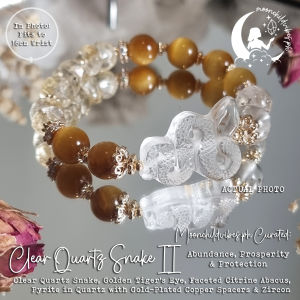 Clear Quartz Snake II Abundance Prosperity & Protection Bracelet - Clear Quartz Pyrite in Quartz Golden Tigers Eye Citrine Year of the Snake 2025