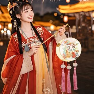 DFVDS น่ารัก โคมไฟเทศกาลกลางฤดูใบไม้ร่วง กลม งานฝีมือ โคมไฟเรืองแสงสไตล์โบราณ ตกแต่ง แบบจีน โคมไฟ LED แบบถือ โรงเรียนอนุบาล