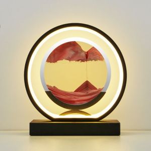LED Bedside Lamp Quicksand Painting Table Lamp Night Light Bedroom Lamp Chinese Style Decorative Glass Hourglass Table Lamp