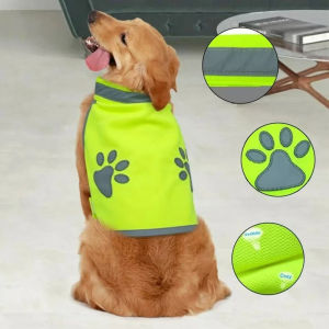 OUTOPEN Reflective Dog Safety Vest Adjustable Breathable Puppy Visibility Jacket Cute Protective Pet Fluorescent Clothes for Walking Night