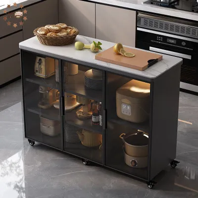 Kitchen Cabinet Sintered Stone Kitchen Adjustable Cupboard With Wheels Cutting Table Multi-layer Tableware Cabinet